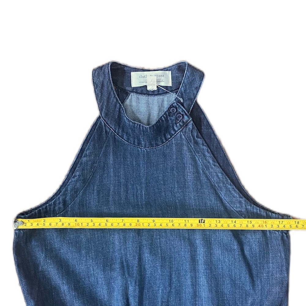Cloth & Stone Bella Dahl Denim Wide Leg Jumpsuit Raw Hem High Neck Halter Romper - Picture 13 of 15
